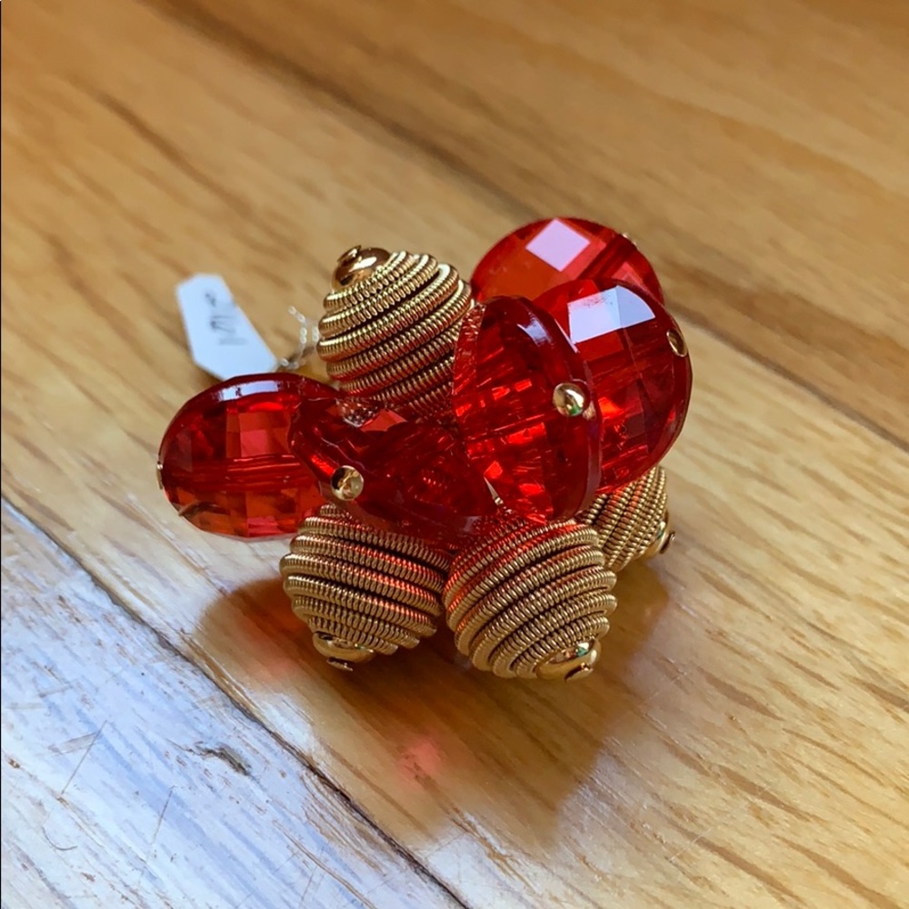 NWT Kate Spade ♠️ Gold & Red Orange Cocktail Ring. Size 7. - Picture 3 of 13